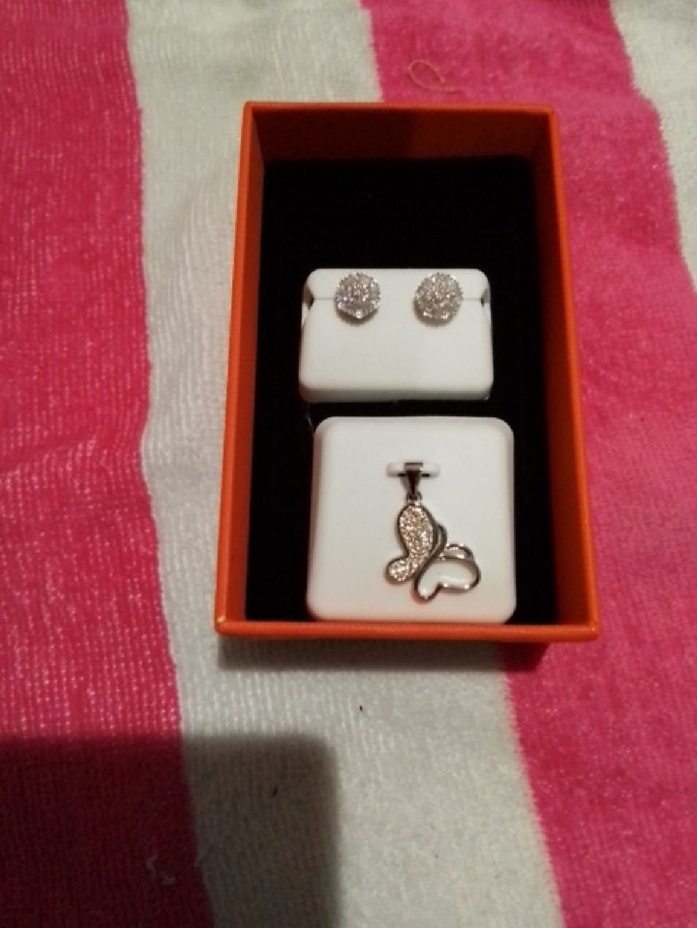 Silver Butterfly Pendant and Stud Earrings Set - Silver Plated